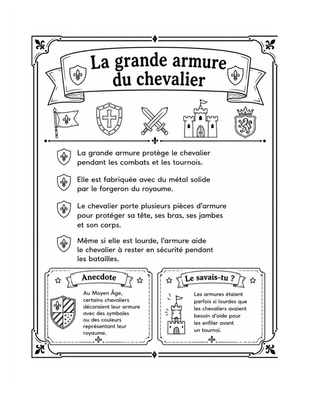 Fiche simple sur la grande armure du chevalier