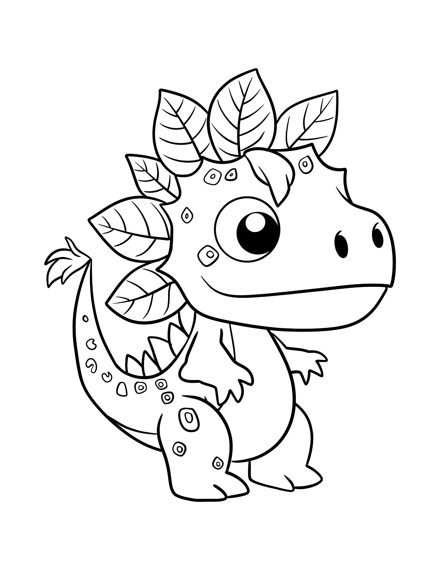 Coloriage dinosaure avec feuilles