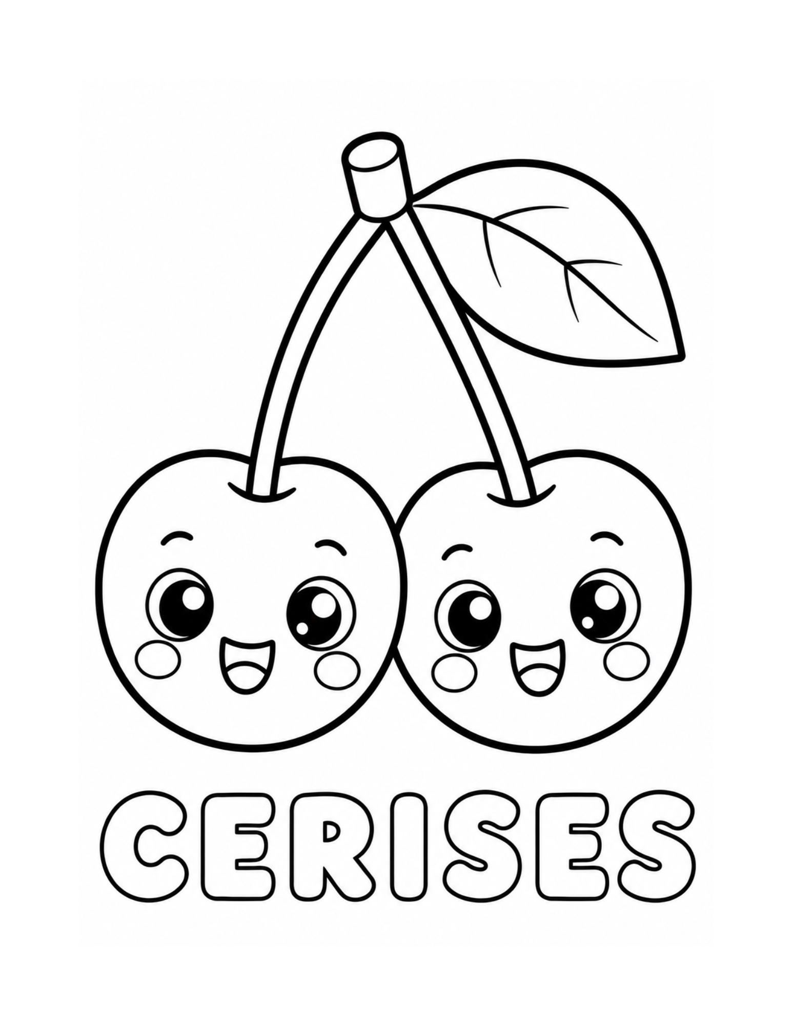 Coloriage cerises avec le mot cerises