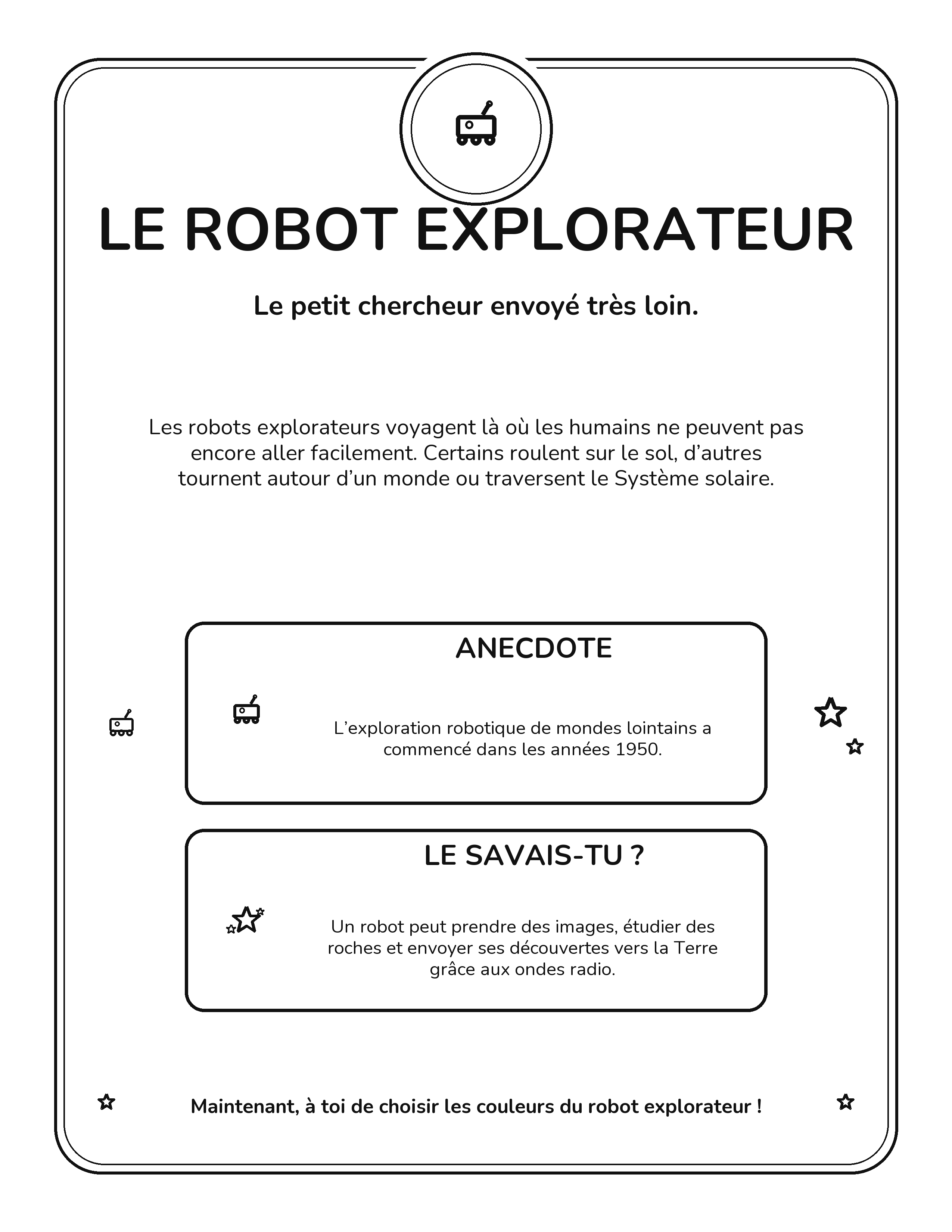 Fiche intérieure du livre consacrée au robot explorateur