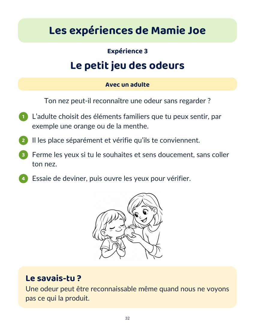 Le petit jeu des odeurs, page 32 du livre