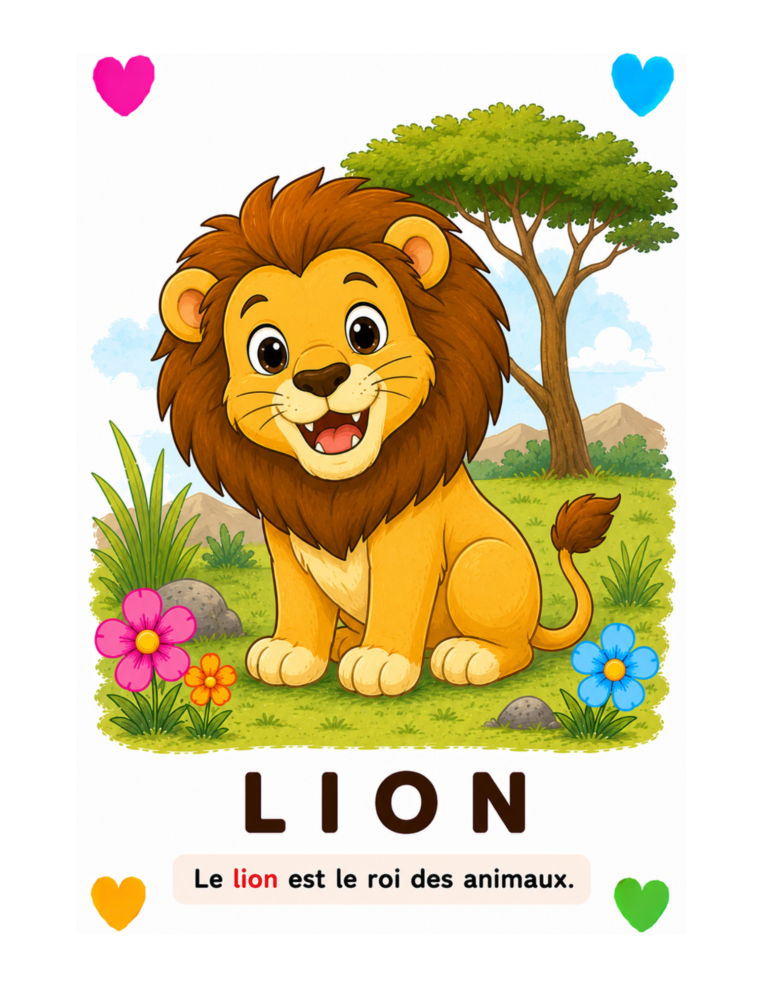 Page illustrée de l'imagier consacrée au lion
