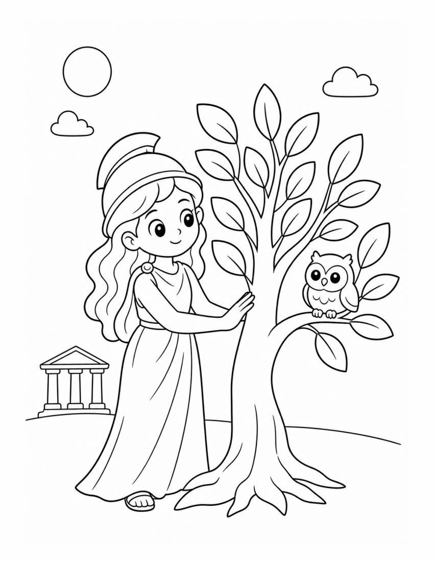 Coloriage d’Athéna, extrait du livre