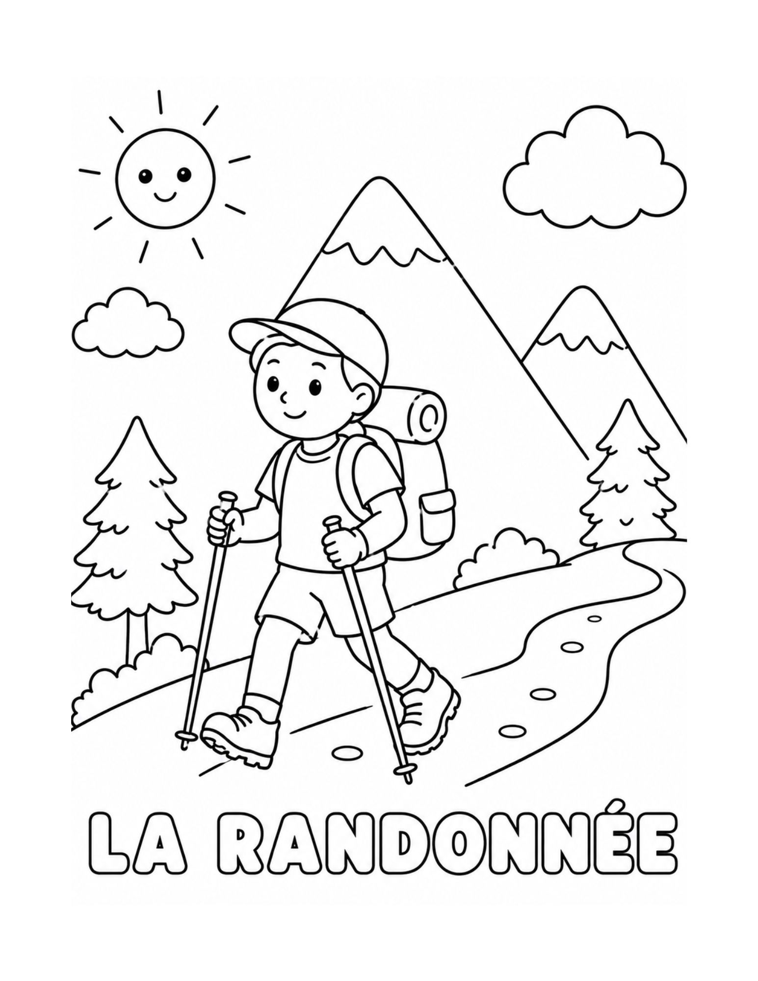 Coloriage randonnée à la montagne