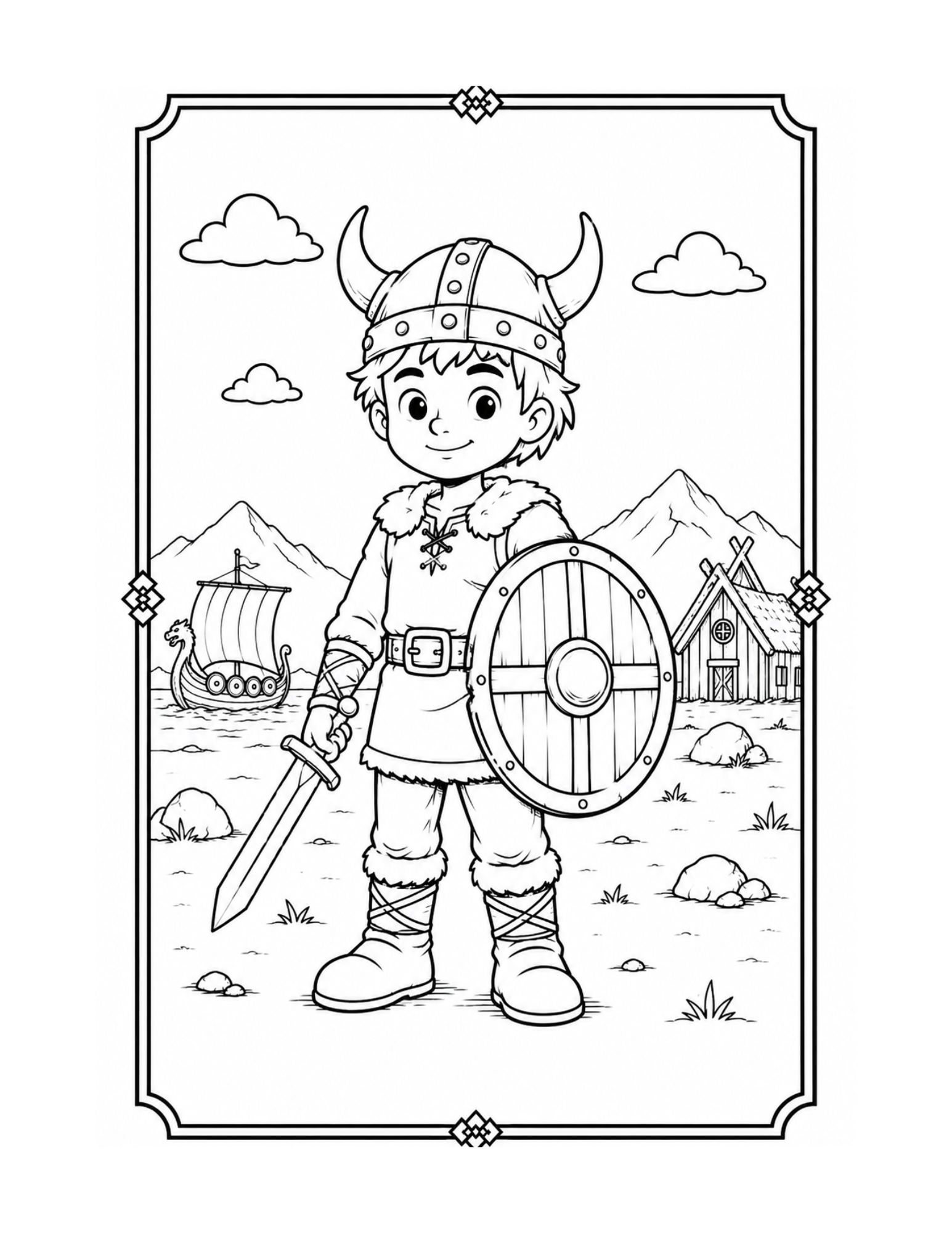 Coloriage jeune viking