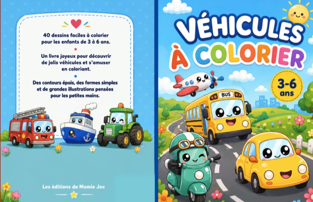 Livre de coloriage véhicules pour enfants