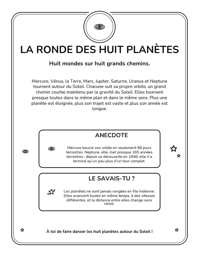 Je découvre les planètes — La ronde des huit planètes — fiche.