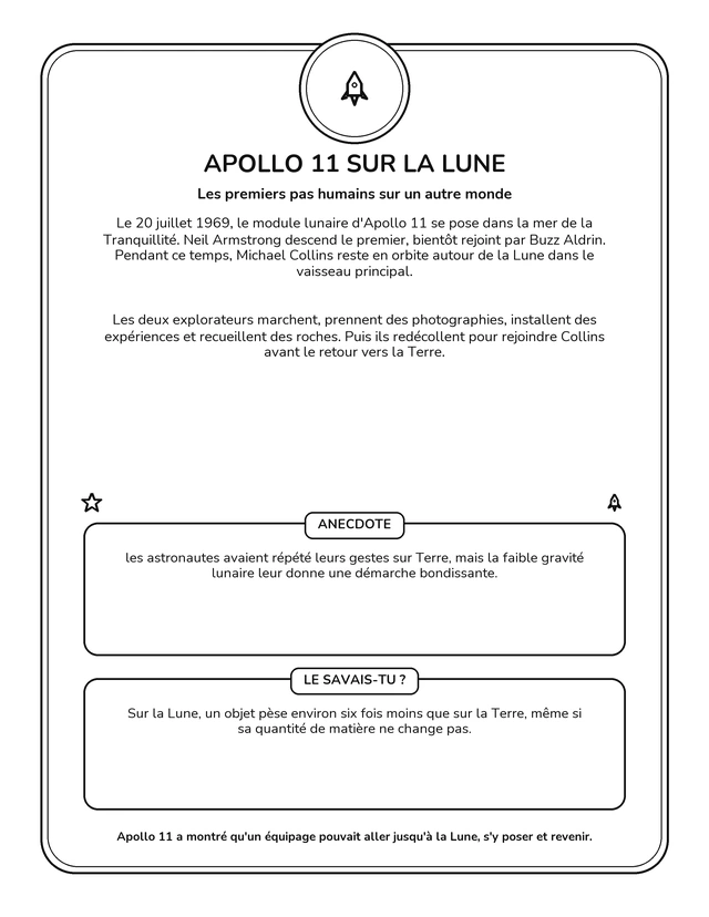 Je découvre la conquête de l’espace avec Mamie Joe — Apollo 11 — fiche de découverte.