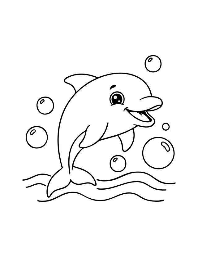 Animaux marins — Le dauphin — page à colorier.