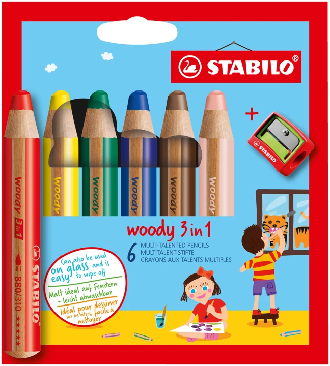 Étui de 6 crayons STABILO woody 3 en 1 avec taille-crayon